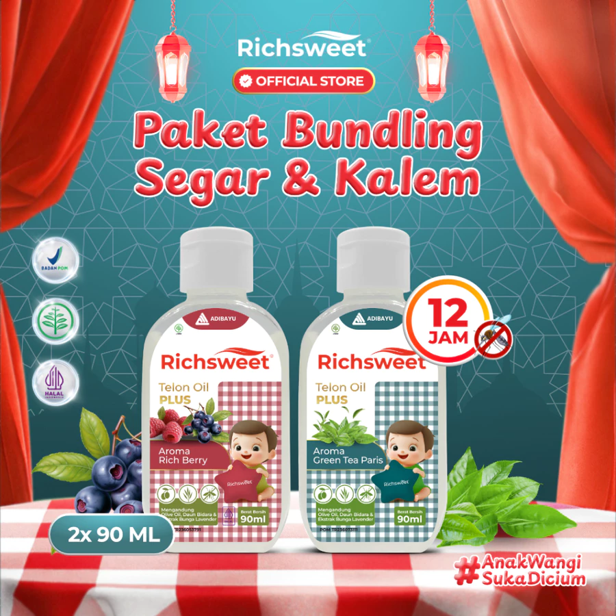 PAKET BUNDLING [Richsweet Richberry & Richsweet Green Tea] 90ml | Perlindungan sampai 12 Jam Anti Nyamuk + Ekstrak Daun Bidara